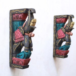 Vintage Home Decor Wall Hanging Corbel Bracket Pair Indian Trunk Up Elephant Statue Welcoming Door Entrance