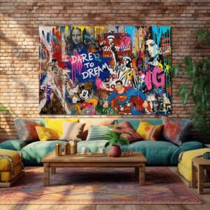 Motivational Wall Art Canvas Dare to Dream Banksy Street Graffiti